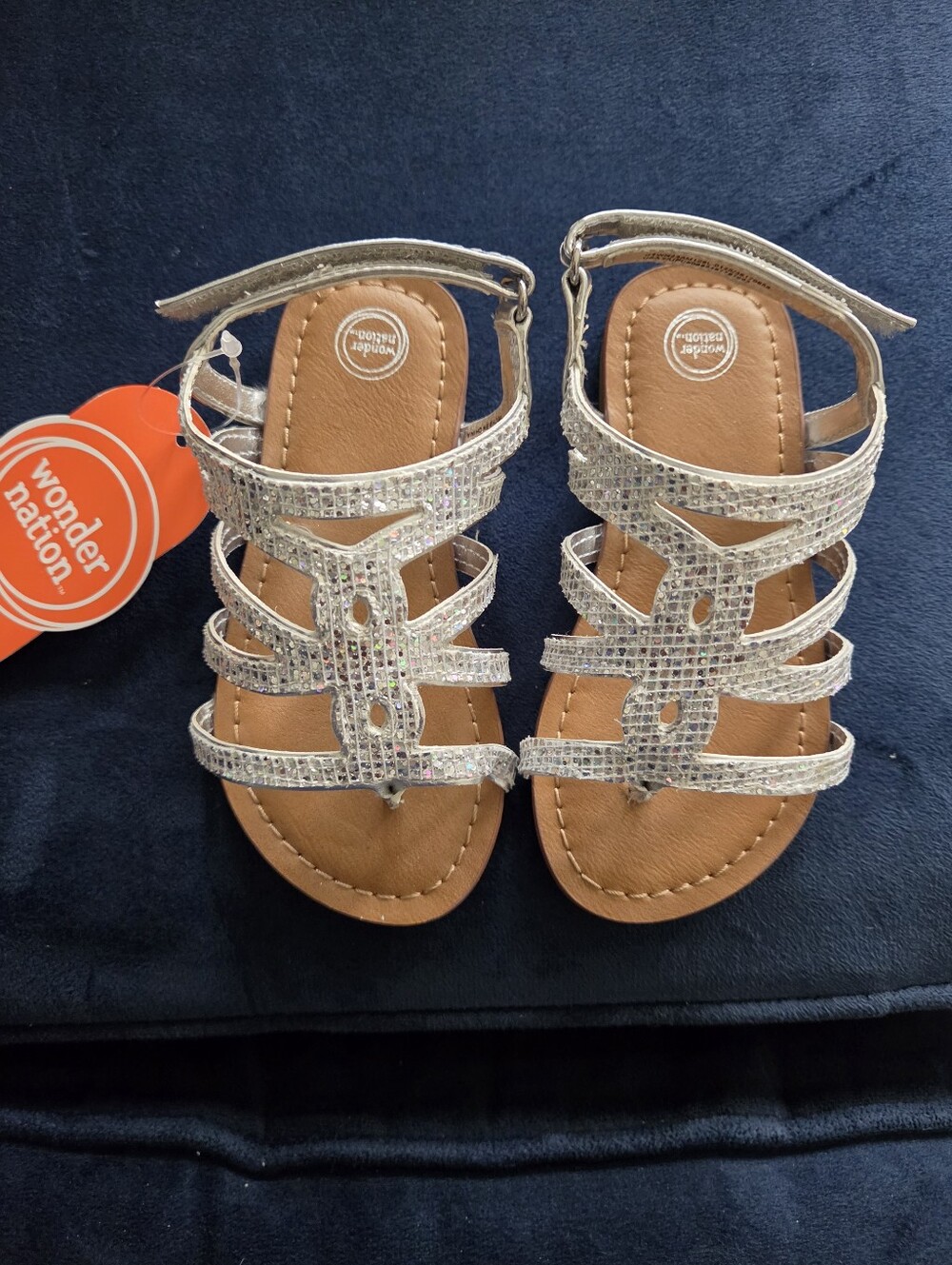 wonder nation Silver Glitter Strappy Girls' Sandals